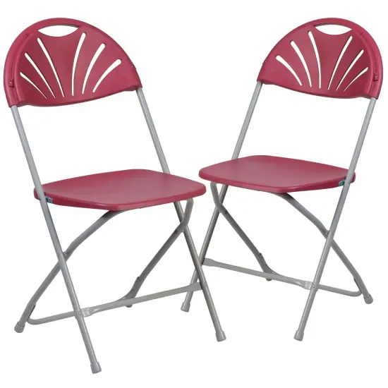 Emma and Oliver 2 Pack Wedding Party Event Fan Back Plastic Folding Chair Home Office Burgundy {1}