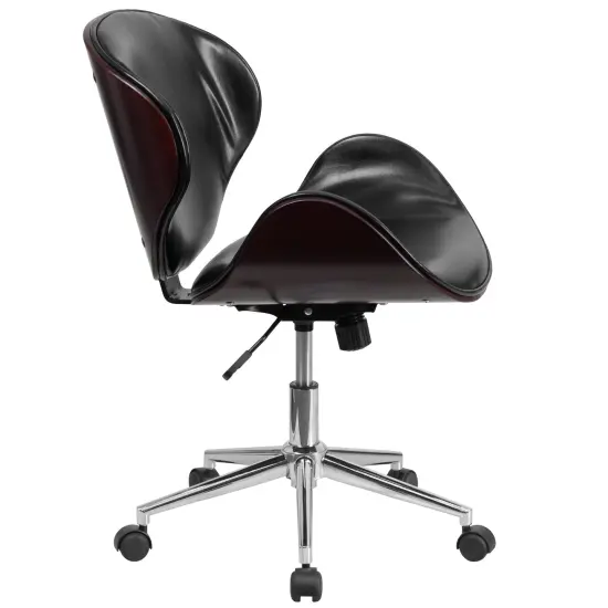 Merrick Lane Roisin Office Chair Mid-Back Ergonomic Executive Swivel Office Chair With Tilt-Lock and Tilt Tension Controls BlackLeaSft/Mahogany {4}