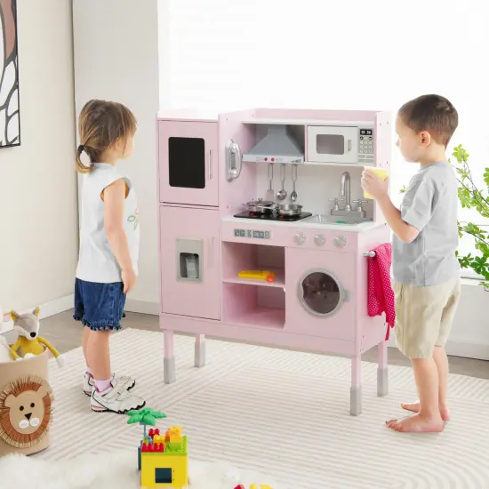 Pretend Play Kitchen for Kids with 16 Pieces Accessories-Pink {2}