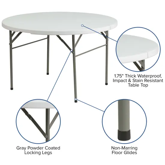 Emma and Oliver 4-Foot Round Bi-Fold Plastic Banquet and Event Folding Table with Carrying Handle Granite White {2}