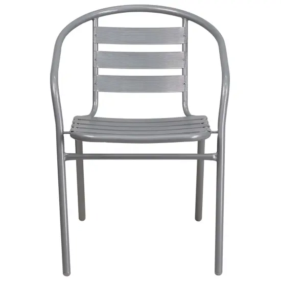 Emma and Oliver Metal Restaurant Dining Stack Chair with Aluminum Slats Silver {3}