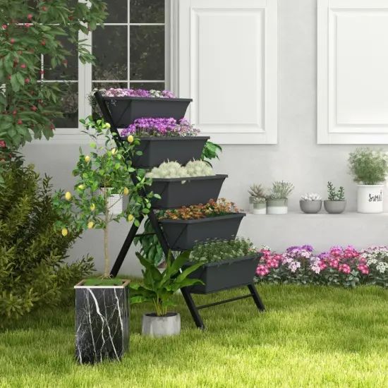 5-Tier Vertical Raised Garden Bed with Wheels and Container Boxes {5}