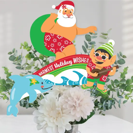 Big Dot of Happiness Tropical Christmas - Beach Santa Holiday Party Centerpiece Sticks - Table Toppers - Set of 15 {1}