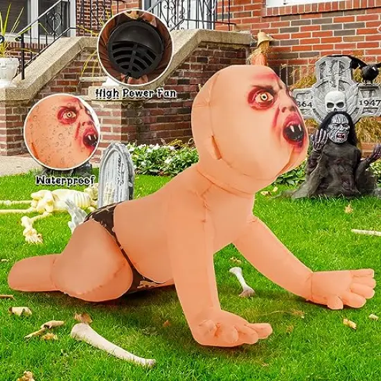 4FT Halloween Inflatable Outdoor Zombie Baby Blow Up Yard Decoration with LED Lights Built-in for Holiday/Party/Yard/Garden {3}