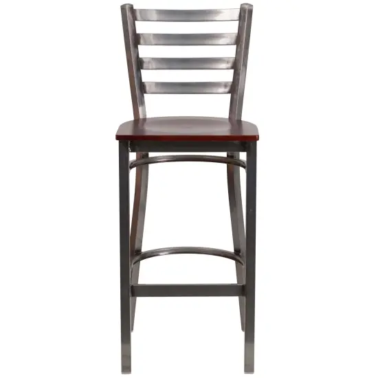 Emma and Oliver Clear Coated Ladder Back Metal Restaurant Dining Barstool WalnutWood/ClearCoat {9}