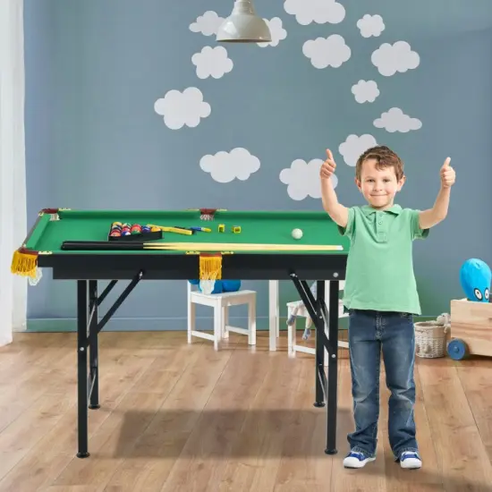 47 Inch Folding Billiard Table with Cues and Brush Chalk Green {6}