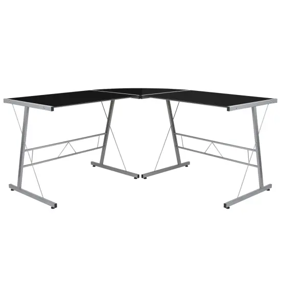 Emma and Oliver L-Shaped Computer Corner Glass Desk, Gaming Desk, Home Office Corner Desk Clear {6}