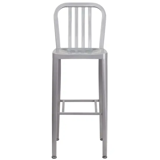Merrick Lane Santorini 30 Inch Galvanized Steel Indoor/Outdoor Counter Bar Stool With Slatted Back And Powder Coated Finish Silver {3}