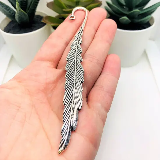1, 4 or 20 Pieces: Antique Silver Feather Bookmark Base, Double Sided {2}