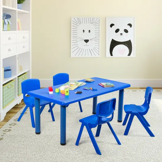 Kids Plastic Rectangular Play Table with Steel Pipe Suitable for Indoor or Outdoor Use Blue {2}