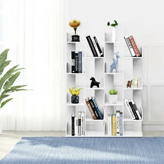 8-Tier Bookshelf Bookcase with 8 Open Compartments Space-Saving Storage Rack White {4}