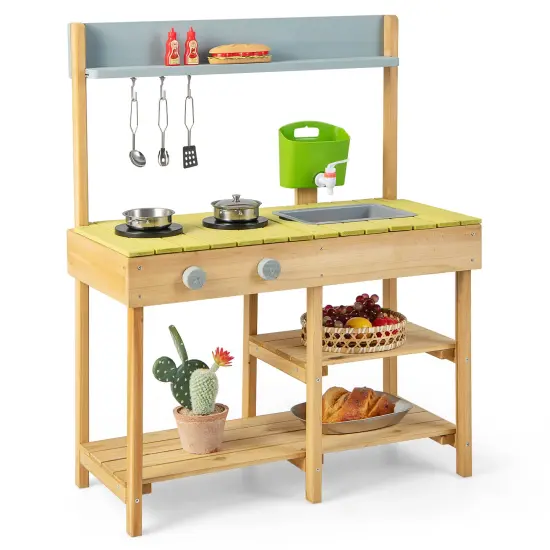 Backyard Pretend Play Toy Kitchen with Stove Top {1}