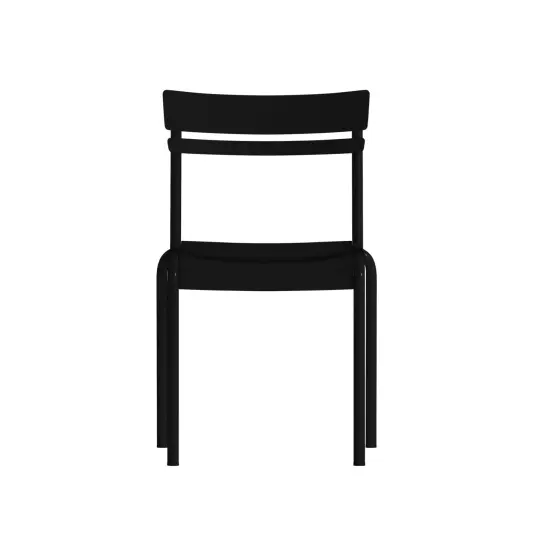 Emma and Oliver Rennes Armless Powder Coated Steel Stacking Dining Chair with 2 Slat Back for Indoor-Outdoor Use Silver {8}