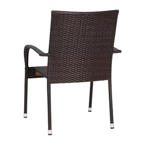 Emma and Oliver Sala Stacking All-Weather Wicker Wrapped Powder Coated Steel Patio Club Chairs for Indoor and Outdoor Use Espresso {4}