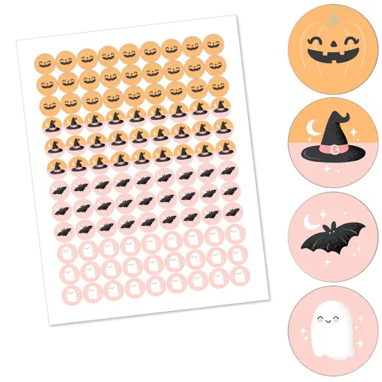 Big Dot of Happiness Pastel Halloween - Pink Pumpkin Party Round Candy Sticker Favors - Labels Fits Chocolate Candy (1 sheet of 108) {3}