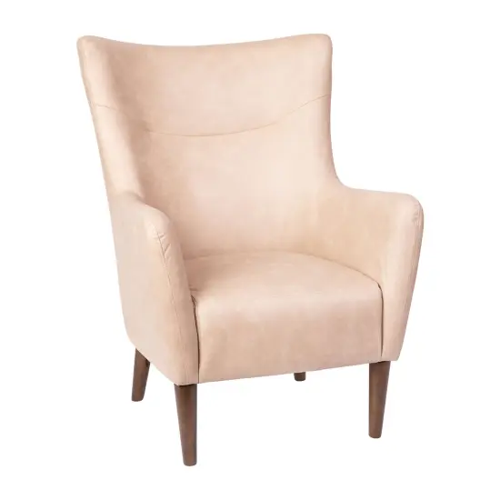 Merrick Lane Regal Traditional Wingback Accent Chair, Faux Leather Upholstery and Wooden Frame and Legs Light Brown {2}