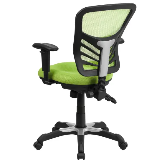 Emma and Oliver Mid-Back Mesh Triple Paddle Swivel Ergonomic Office Chair with Adjustable Arms Green {4}