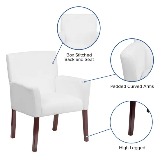 Emma and Oliver Faux Leather Executive Side Reception Chair with Mahogany Legs White {2}