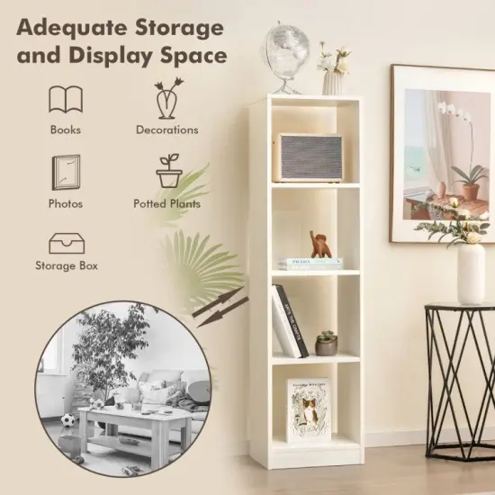 White 5-Tier 4-Cube Narrow Bookcase Tall Storage Shelf Organizer for Living Room or Bedroom {6}