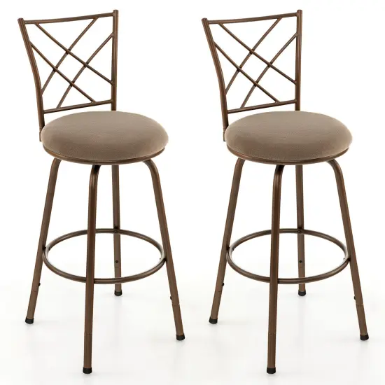 2 Pieces Swivel Pluch Fabrice Cushioned Bar Stool Set-Brown {1}