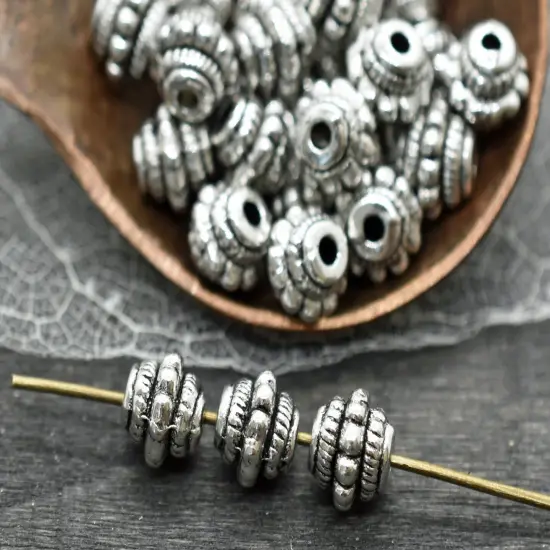 *100* 7mm Antique Silver Bali Style Barrel Spacer Beads {3}