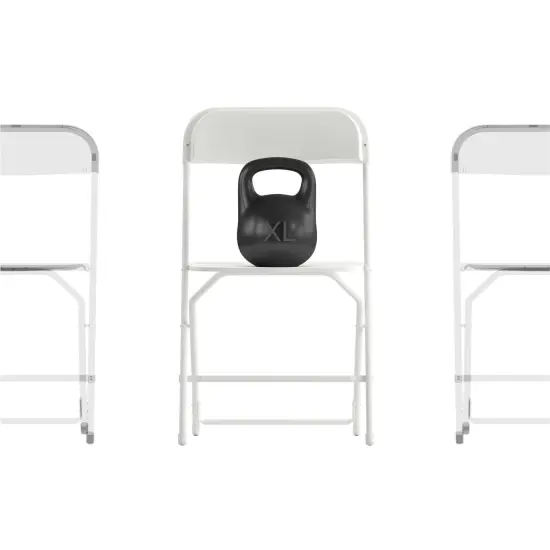 Emma and Oliver 4 Pack of Zia All-Weather, Extra Wide Contoured Plastic Folding Chairs with Metal Frame and 650 lb. Static Weight Capacity White {1}