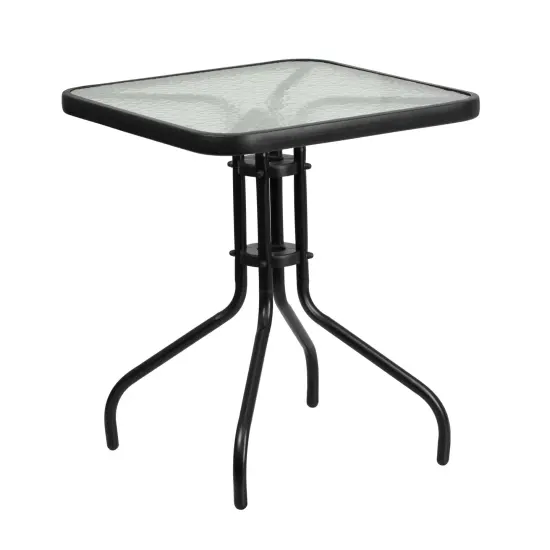 Emma and Oliver 23.5" Square Tempered Glass Metal Table with Smooth Ripple Design Top Clear/Silver {6}