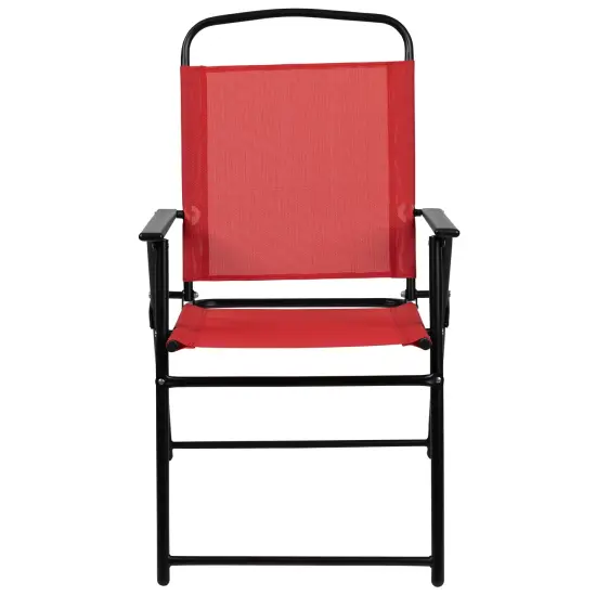 Emma and Oliver 6 Piece Patio Garden Set with Table, Umbrella and 4 Folding Chairs Red {3}