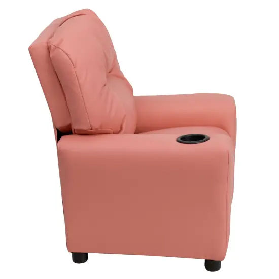 Emma and Oliver Contemporary Kids Recliner with Cup Holder Pink Vinyl {4}