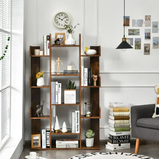 Bookshelf Tree-Shaped Bookcase with 13 Storage Shelf-Brown {2}