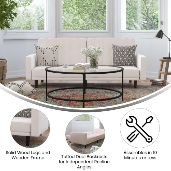 Merrick Lane Ramey Mid Century Modern Split-Back Sofa Futon with 3 Recline Positions Stone {2}