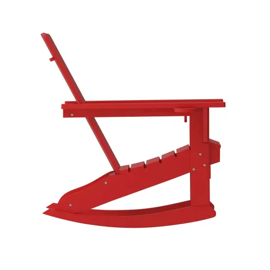 Merrick Lane Ridley HDPE Adirondack Chair with Cup Holder and Pull Out Ottoman, All-Weather HDPE Indoor/Outdoor Chair Red {5}