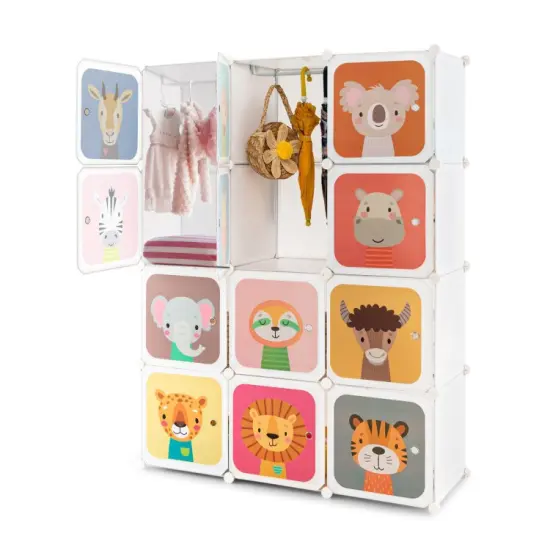 Kids Portable Multi-Cube Closet Storage Cabinet with Cartoon Doors and Sturdy Metal Wires Connections {2}