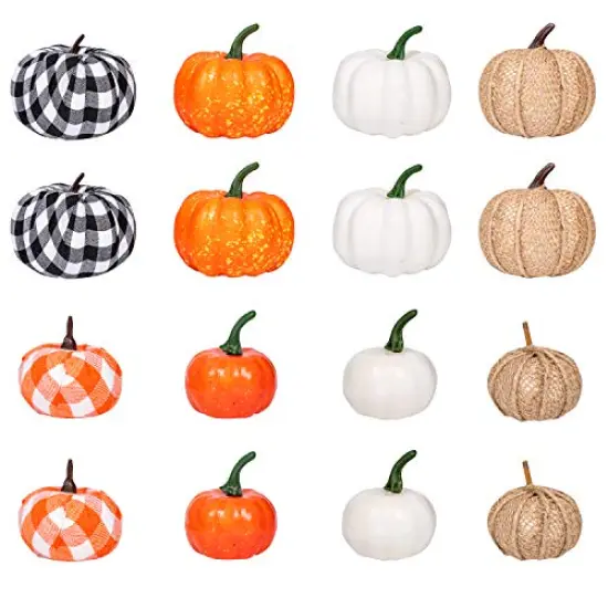 Ueerdand 16 PCS Fall Decor Assorted Sizes Artificial Pumpkins Burlap Faux Foam Pumpkin for Harvest Autumn Season Halloween Thanksgiving Holiday Festive Embellishing and Displaying {4}