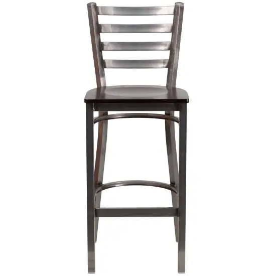 Emma and Oliver 2 Pack Clear Coated Ladder Back Metal Restaurant Barstool WalnutWood/ClearCoat {3}