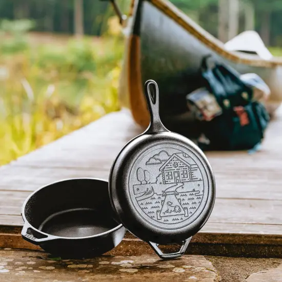 Lodge Cast Iron Cabin Combo Cooker Skillet Dutch Oven 3.2 Quart {4}