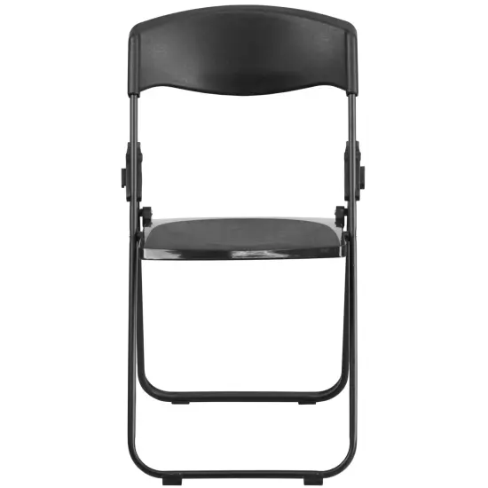 Emma and Oliver 2 Pack Commercial Event Plastic Folding Chair with Ganging Brackets Black {3}