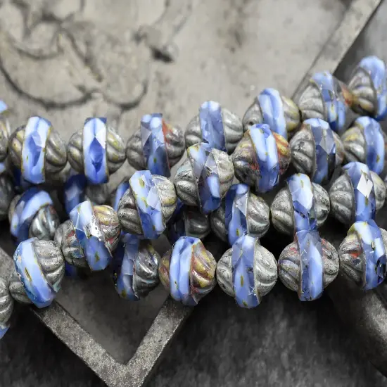 *15* 11x10mm Blended Cornflower Blue Picasso Turbine Beads {4}