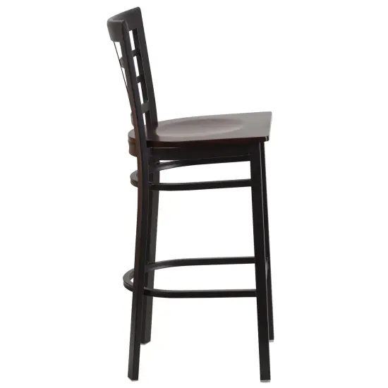 Emma and Oliver 2 Pack Window Back Metal Restaurant Barstool Walnut/BlackMetal {4}