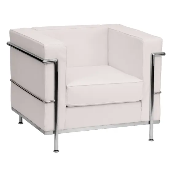 Emma and Oliver Contemporary LeatherSoft Chair with Double Bar Encasing Frame Melrose White {1}