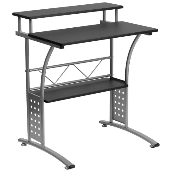 Emma and Oliver Computer Desk with Top and Lower Storage Shelves Black {1}