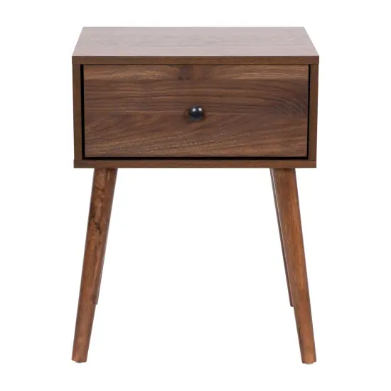 Emma and Oliver Beverly Mid-Century Modern Wooden Night Stand with Soft Close Drawer and Sleek Tapered Legs with Protective Floor Glides Dark Walnut {3}