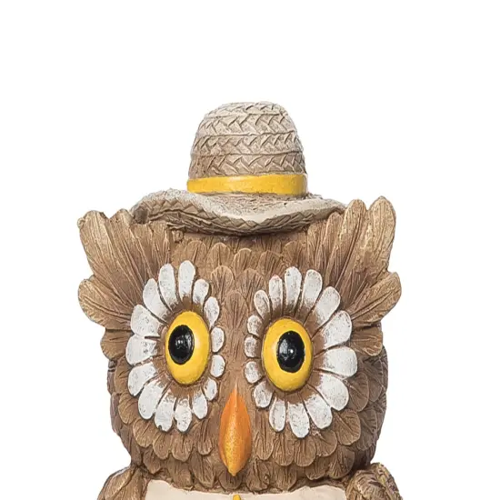 3.1" x 4.8" Sunflower Eyes Pumpkin Owl with Corn Decorative Thanksgiving Figure Figurine {3}