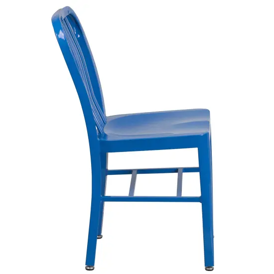 Merrick Lane Santorini 18 Inch Galvanized Steel Indoor/Outdoor Dining Chair with Slatted Back And Powder Coated Finish Blue {5}