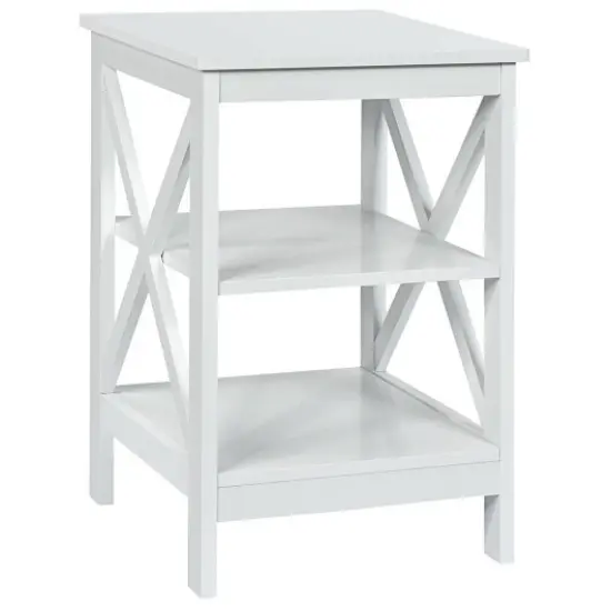 Multi-Functional Side Table with 3 Tier Storage Compartment and X-Shaped Side Design Grey {7}