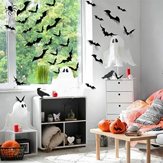 100 Pieces Bats Halloween Decoration: Halloween Bats Wall D&eacute;cor Bats Stickers Wall Decals PVC 3D Wall Bats Scary Stickers Halloween Party Decorations Indoor Outdoor DIY Home Window Door D&eacute;cor {1}