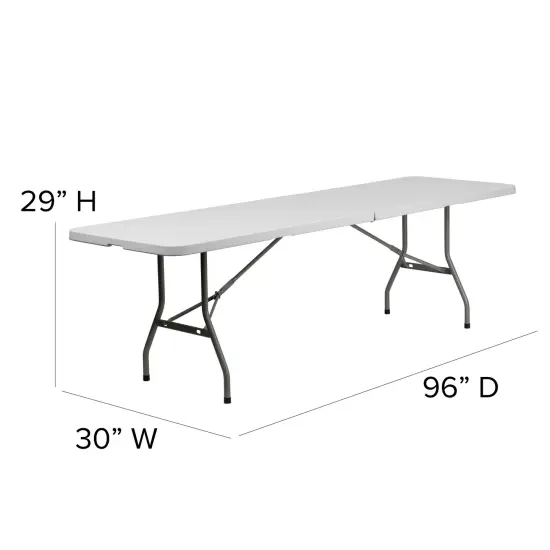 Emma and Oliver 8-Foot Bi-Fold Plastic Banquet and Event Folding Table with Carrying Handle Granite White {5}