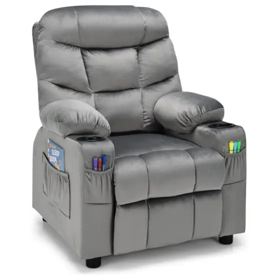 Kids Recliner Chair with Cup Holders Suitable for Children's Room, Living Room and Bedroom Black {9}