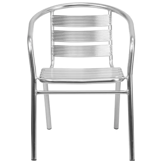 Emma and Oliver 4 Pack Heavy Duty Aluminum Commercial Indoor-Outdoor Restaurant Stack Chair with Triple Slat Back {2}