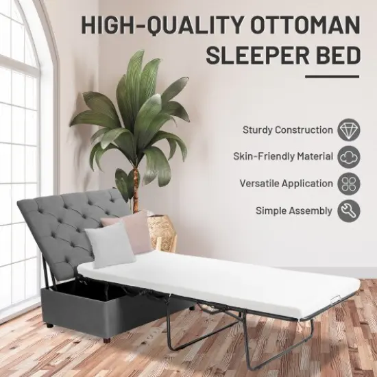Folding Ottoman Sleeper Bed with Mattress for Guest Bed and Office Nap-Gray {3}